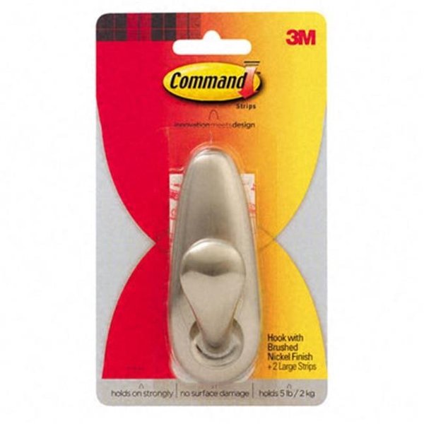 3M 3M FC13BN Scotch Command Adhesive-Mount Metal Hook  Large  Brushed Nickel Finish FC13BN